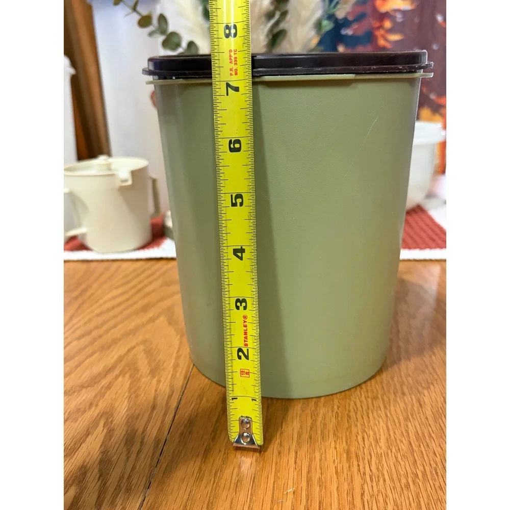 Vintage Tupperware Servalier Canister 808-14 Avocado Green Sunburst Daisy Brown